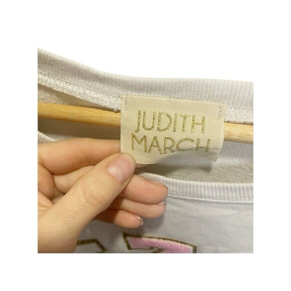 Judith March M Ivory Pink Pizza Lover Cropped Oversized Sequin Sweatshirt - Picture 4 of 5